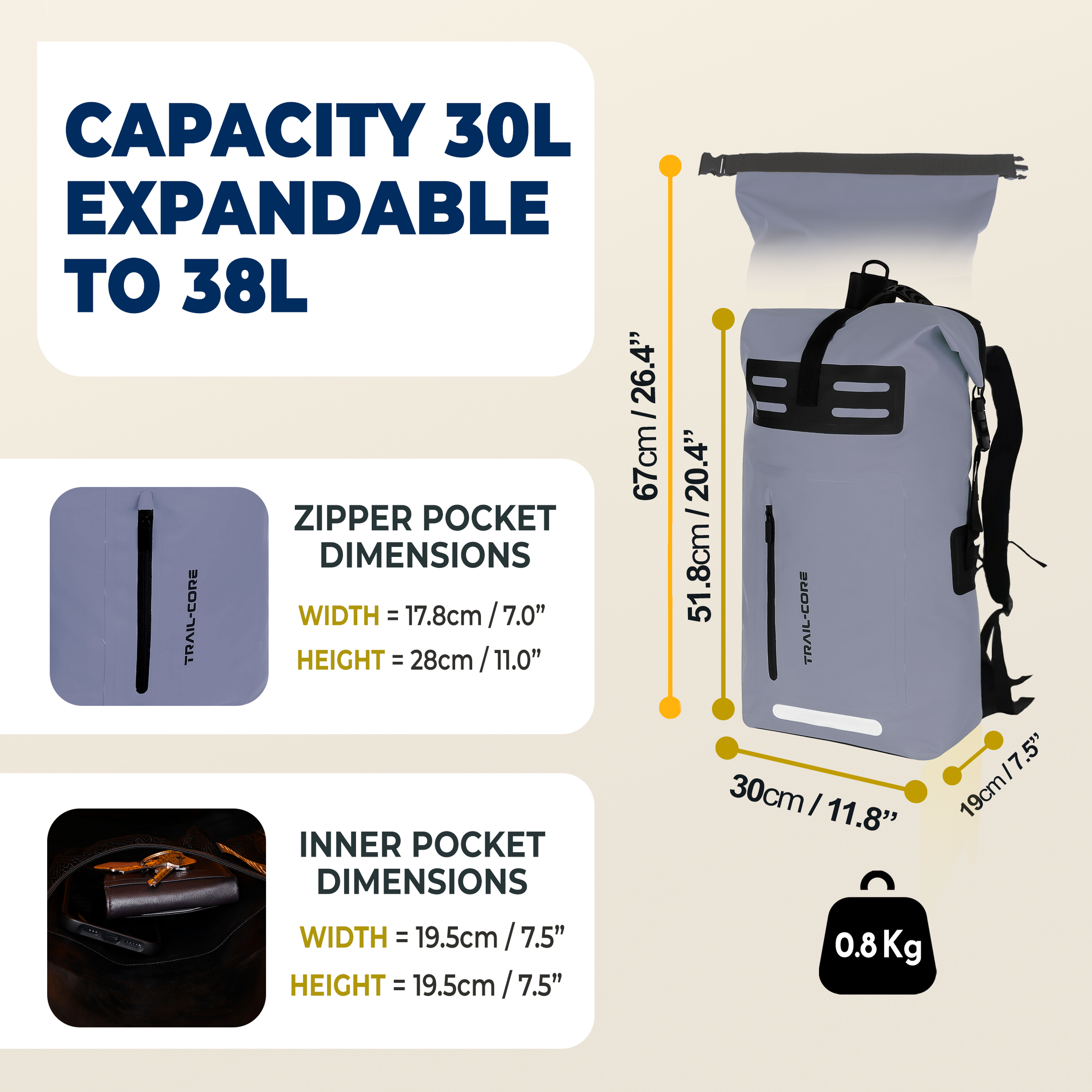 Gray Backpack Dimensions
